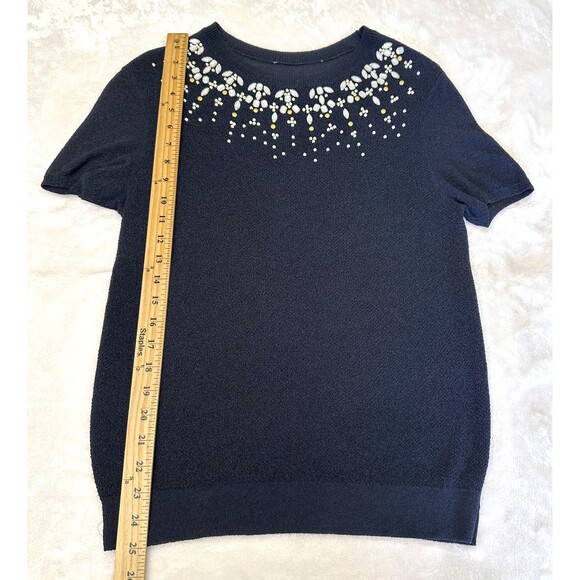 Tori Burch Women's Navy Embellished Short Sleeve Stretchy Sweater Top Sz L - Picture 8 of 13